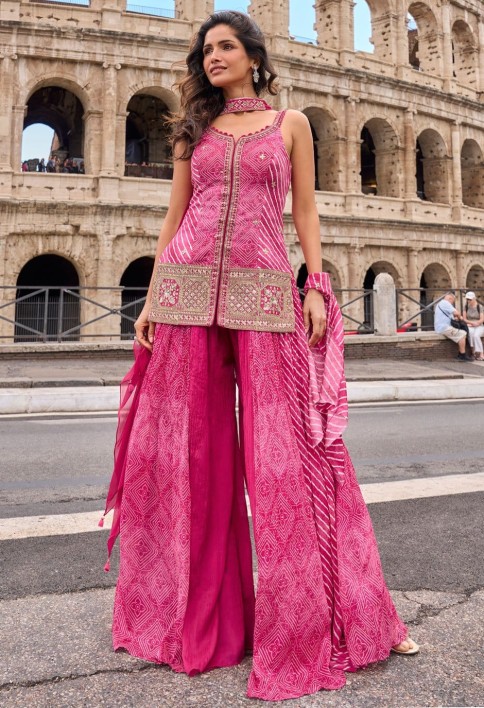 Amusing Pink Silk Palazzo Salwar Suit